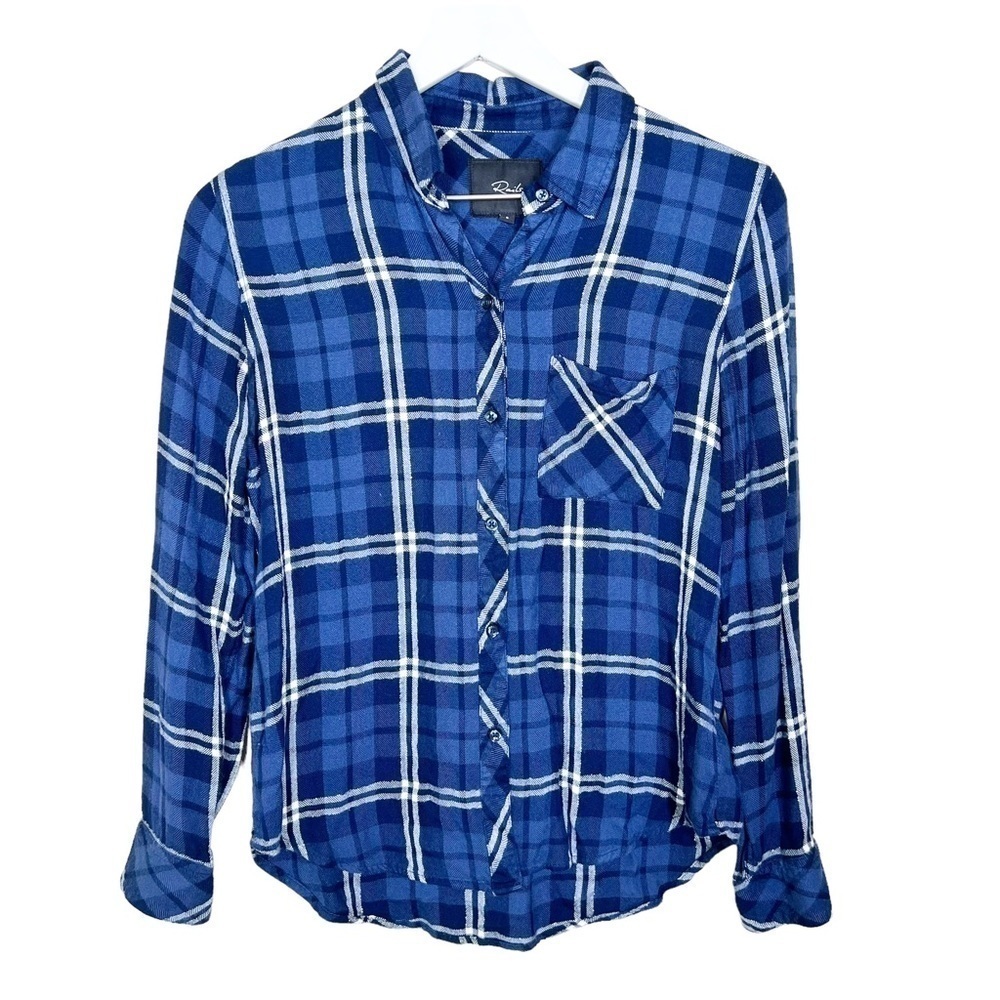 Rails Womens Flannel Hunter Blue Pacific White Silver Button Up Shirt Size Small
